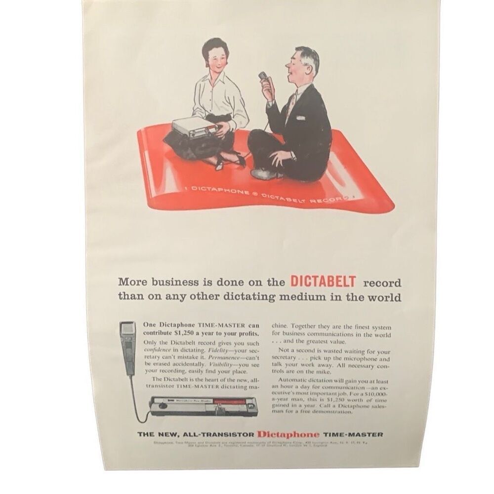 Vintage 1959 Dictaphone All New Transistor Ad Advertisement